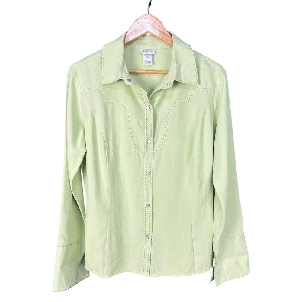 Tasha Polizzi Collection Silk Western Pearl Snap Button Down Shirt Size Large